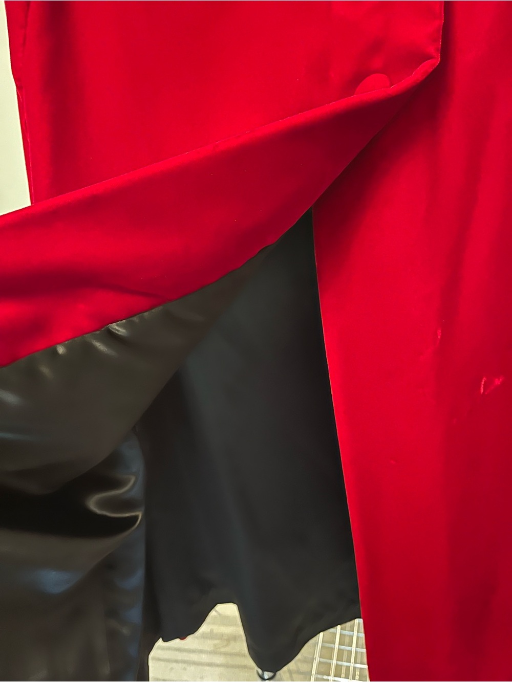 Red Velvet High-Neck Button Front Cape Jacket - Picture 3 of 4